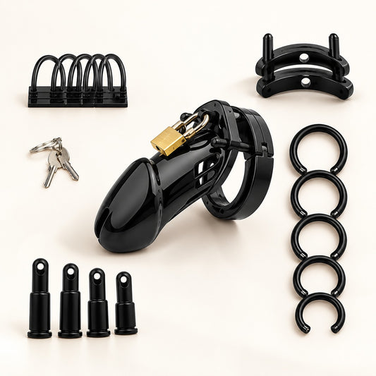 Black Chastity Cage with Secure Lock for Male