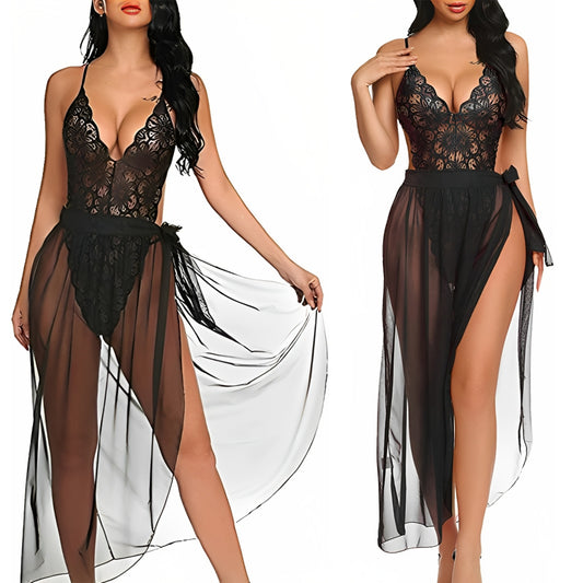 Lace & Mesh Wrap Babydoll