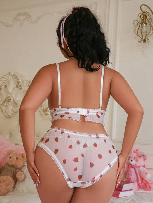 Sexy Strawberry Sheer Lingerie Set for Women