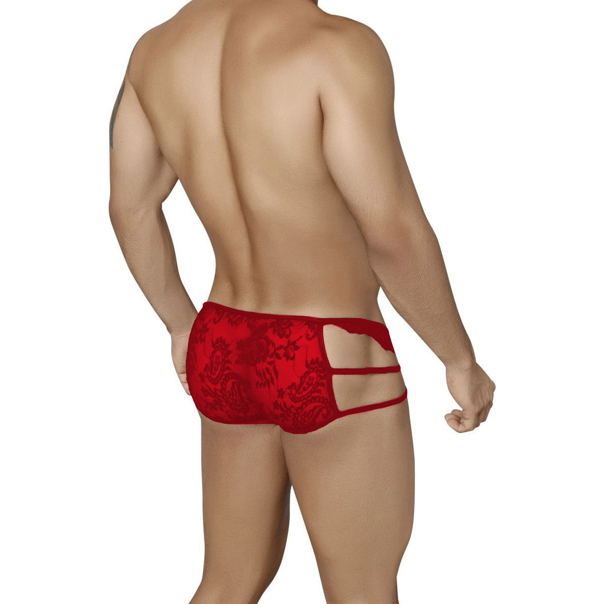 Men's Lycra Lace Free Size Brief Underwear - Black and Red