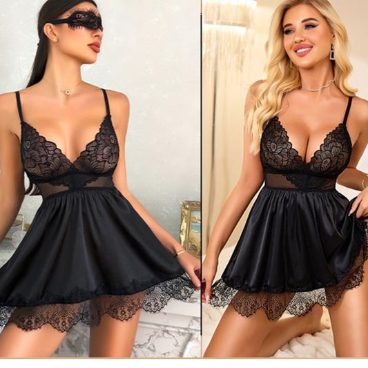 Satin & Scalloped Lace Babydoll