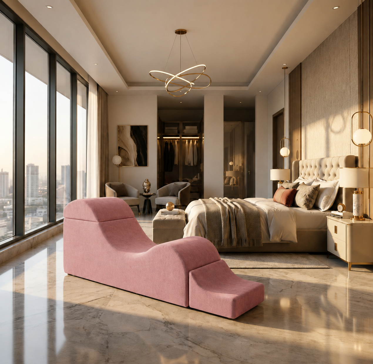 Luvottica Versa Tantra Couch Luxury Modular Chaise, Rose Gold