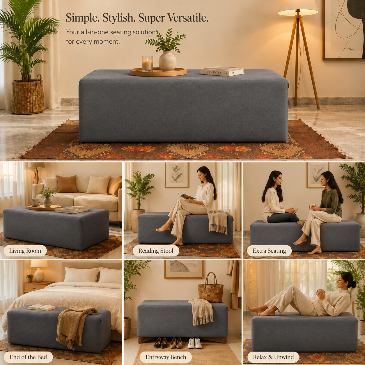 Luvottica Versa Tantra Couch Luxury Modular Chaise, Grey