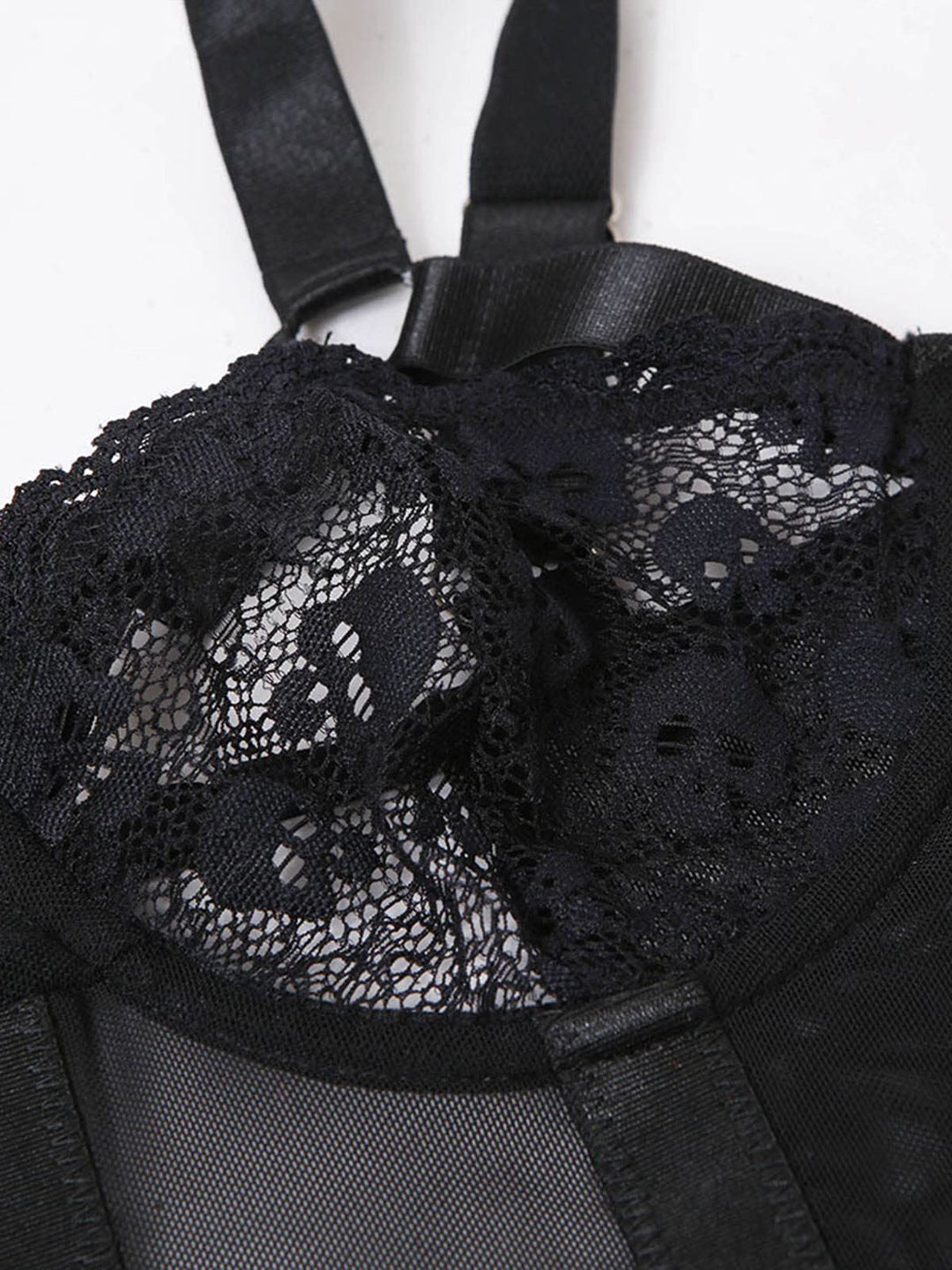 Black Lace Harness Bodysuit for Women