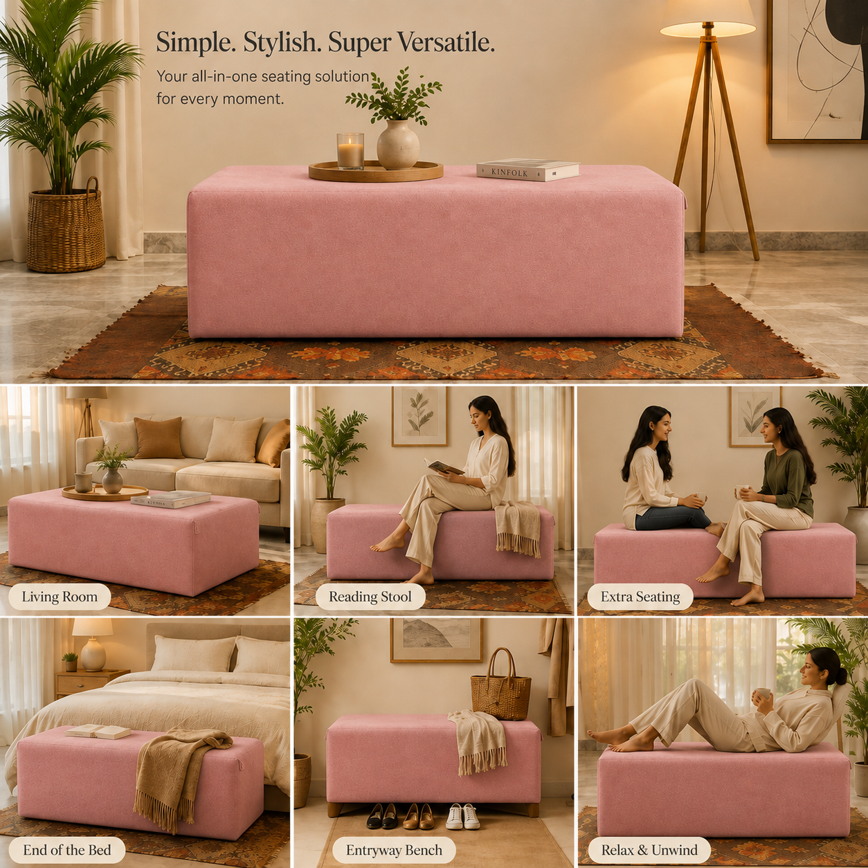 Luvottica Versa Tantra Couch Luxury Modular Chaise, Rose Gold