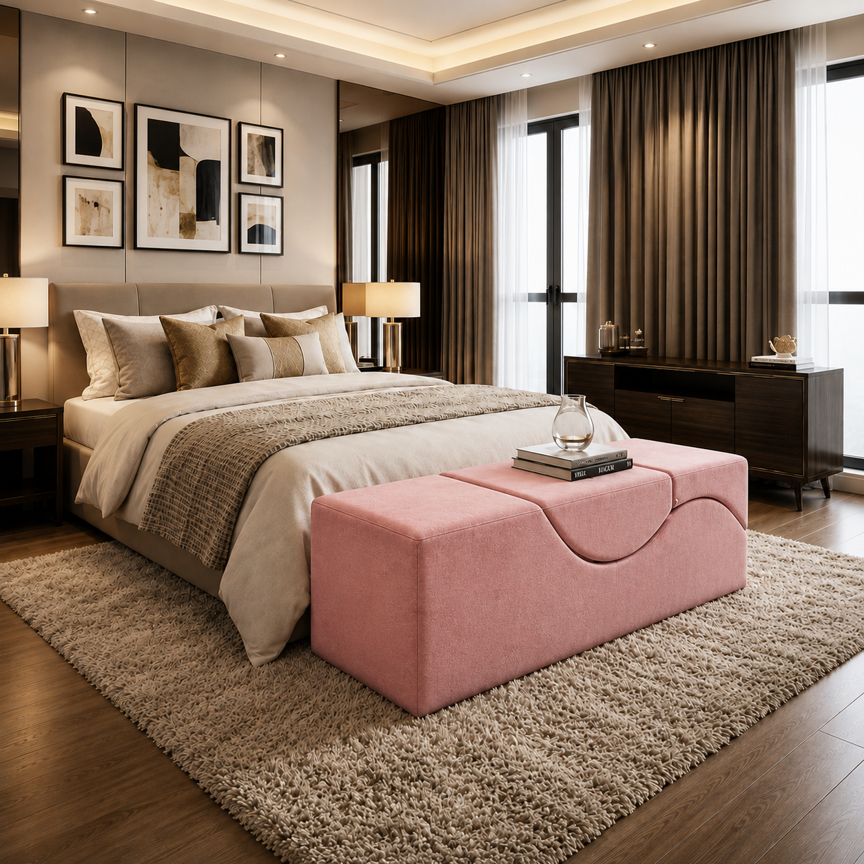 Luvottica Versa Tantra Couch Luxury Modular Chaise, Rose Gold