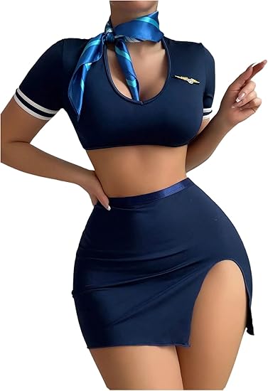 Navy Air Hostess Roleplay Dress – Chic, Bold & Playful