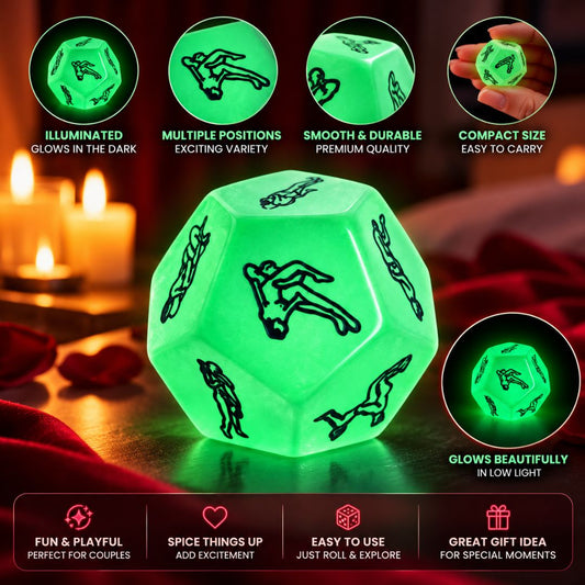 Night Luminous 12 Sided Exotic Love Dice – Glow in the Dark Position Game for Co