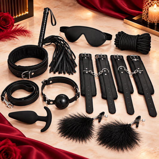Ultimate Bondage & Sensory Play Combo of 9 Piece Intimate Accessories Set