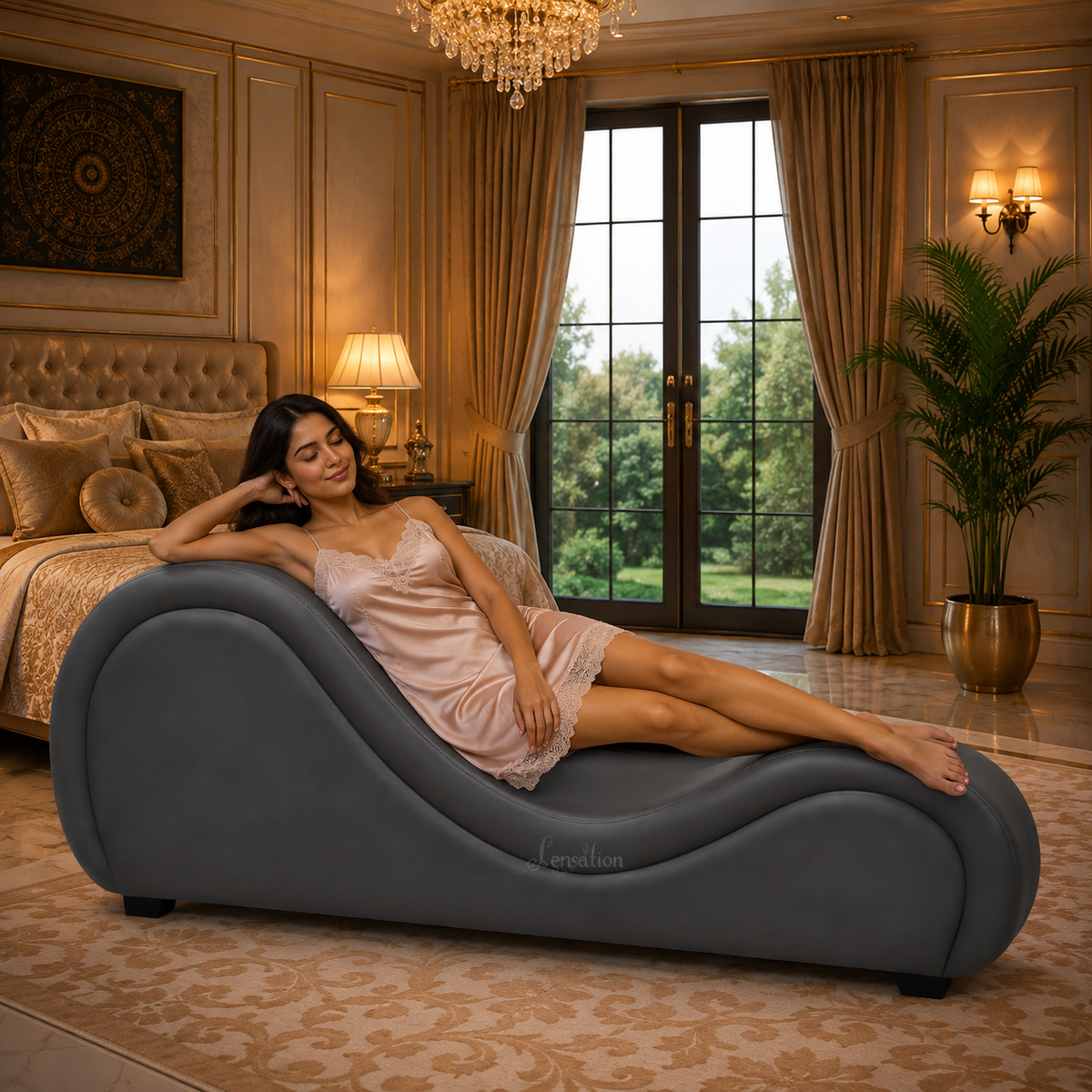 Black Premium Leatherette Stylish Tantra Couch – Premium Curve Sofa with Structured Support | Luvottica