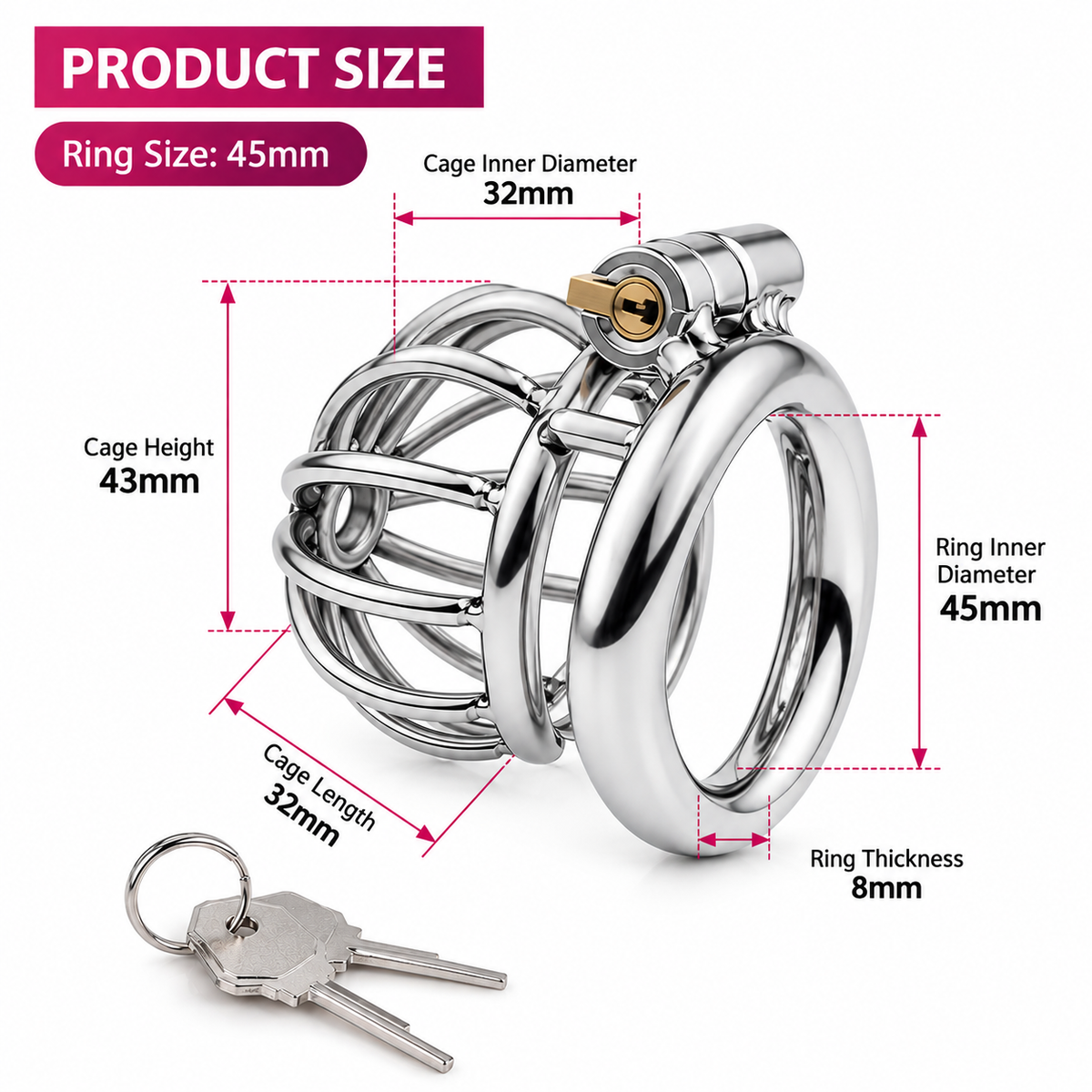 Small Open Bar Stainless Steel Chastity Cage for Men