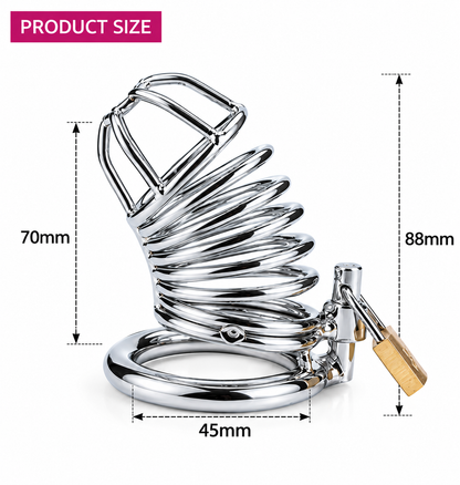 Luv Stainless Steel Guard Male Chastity Cage with Secure Lock 45 mm