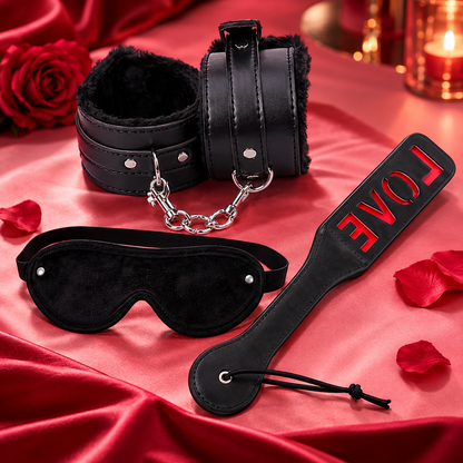 Control Trio Blindfold Spanking Paddle & Handcuffs Combo