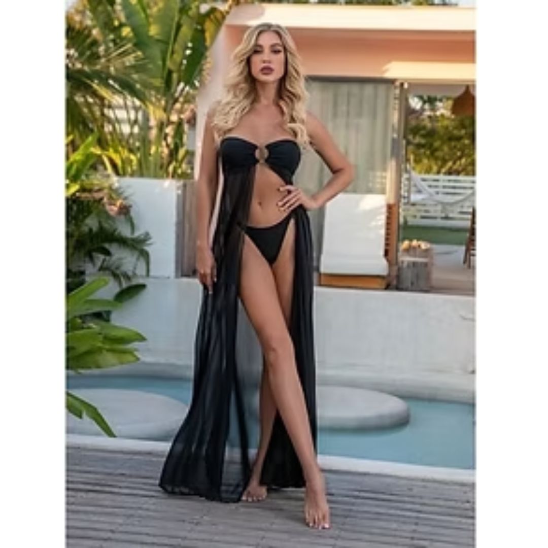 Sexy Strapless Mesh Nightwear Dress with Thong