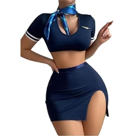 Navy Air Hostess Roleplay Dress – Chic, Bold & Playful