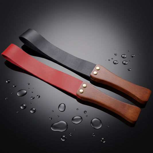 Leather Spanking Paddle with Wooden Handle | BDSM Impact Paddle for Couples