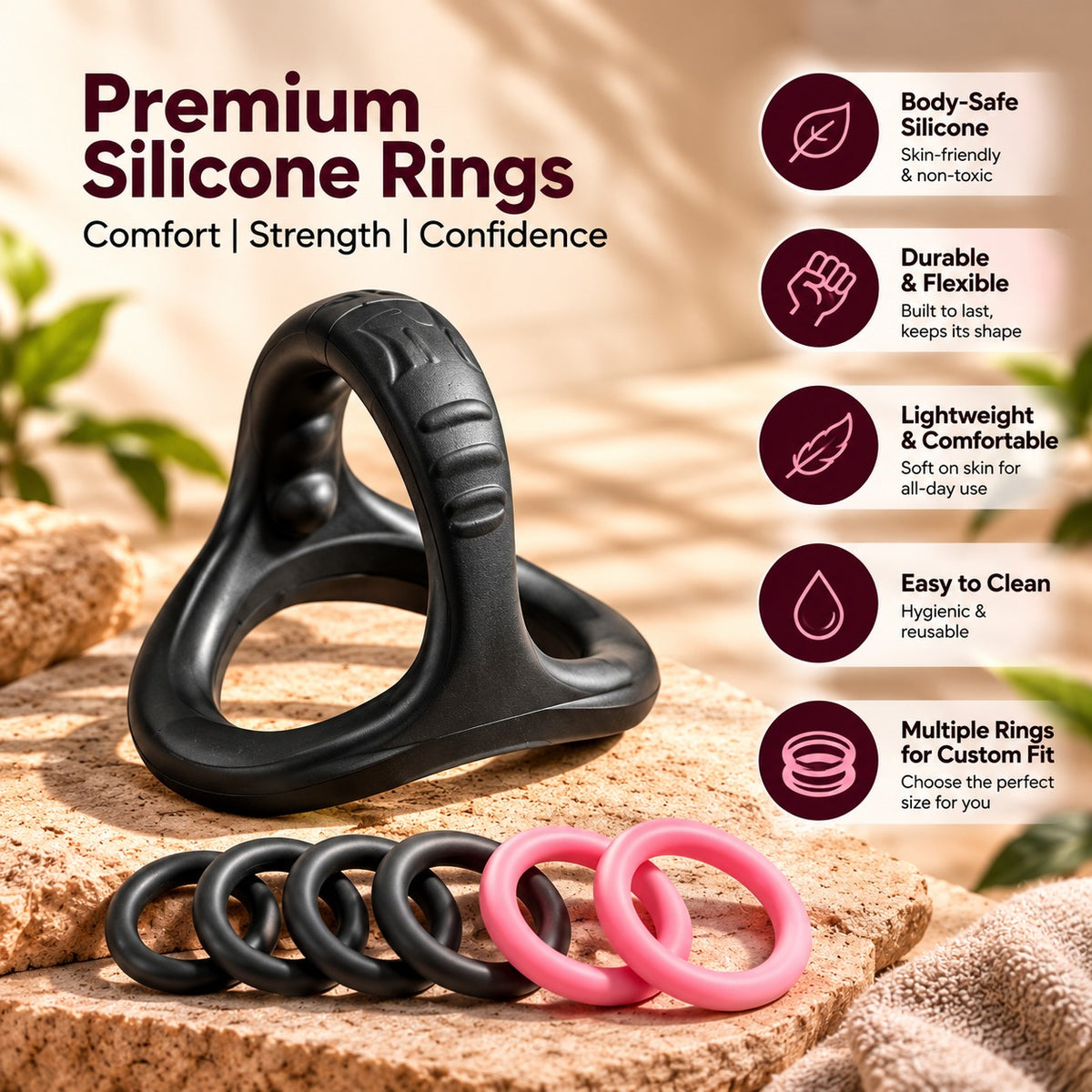 Silicone Ring Set with Support Sleeve | Adjustable Performance Ring Kit