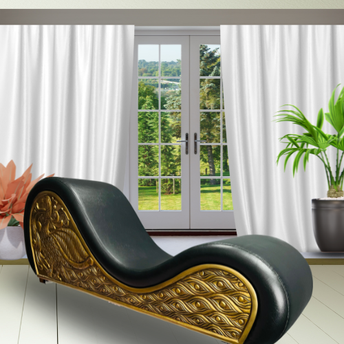 Premium Leatherette Wood Carving Love Chair, Black – Premium Curve Sofa with Structured Support | Luvottica