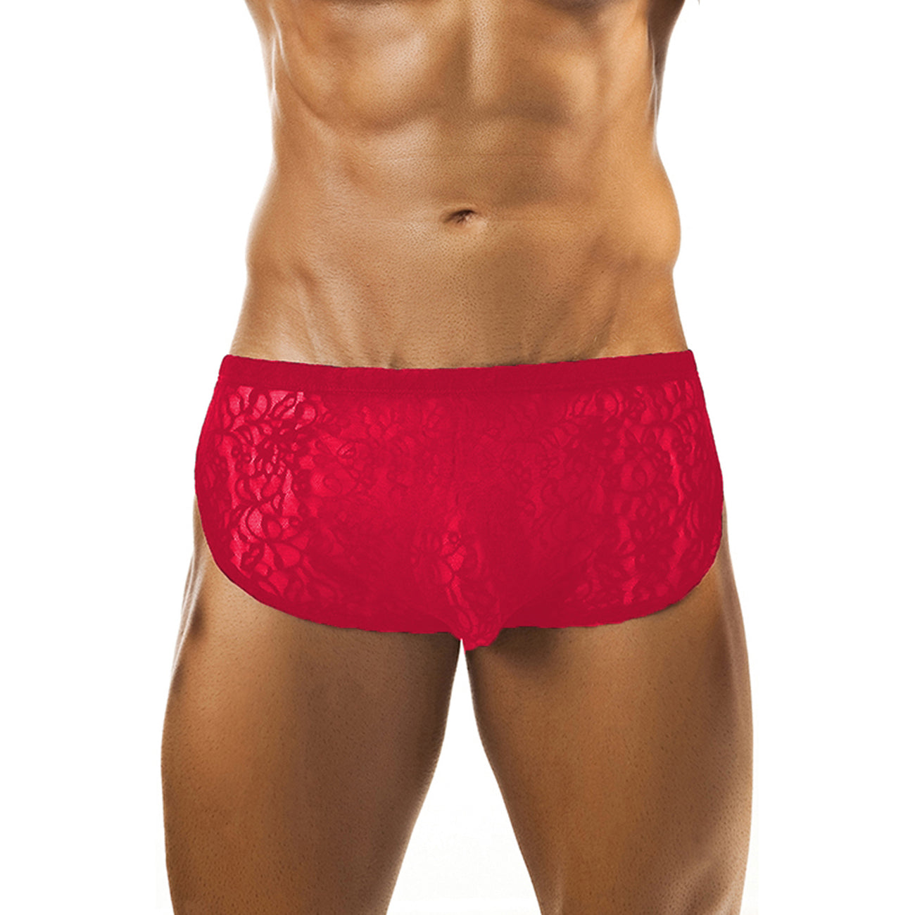 Men's Lace Fabric Brief Underwear (Black and Red)
