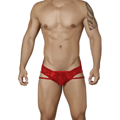 Men's Lycra Lace Free Size Brief Underwear - Black and Red