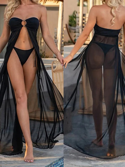 Sexy Strapless Mesh Nightwear Dress with Thong