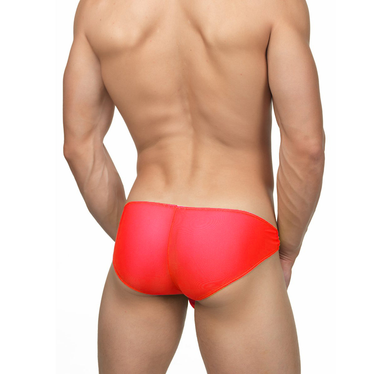 Men's Red & Light Pink Power Net Free Size Brief Underwear