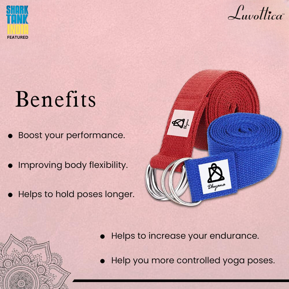 Yoga Belt with Extra Safe Adjustable D-Ring Buckle, 8 Ft. Premium Cotton (White)