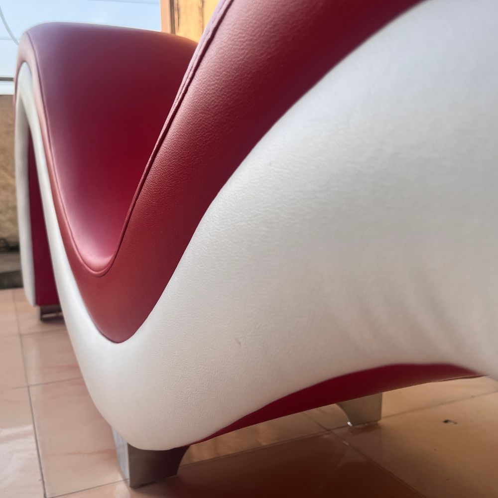 Ligneous Premium Leatherette Tantra Couch (Red & White) -Love couch-Tantra Couch - Premium Yoga Couch – Ergonomic Curved Sofa with Balanced Alignment | Luvottica