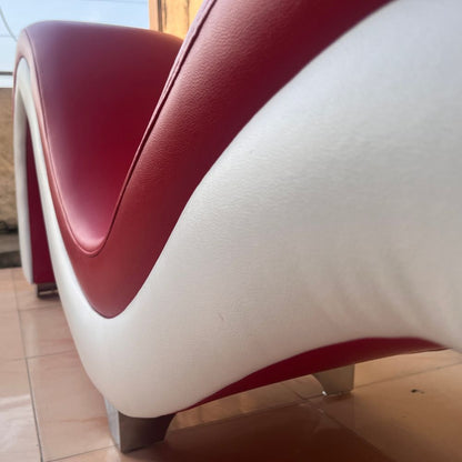 Ligneous Premium Leatherette Tantra Couch (Red & White) -Love couch-Tantra Couch - Premium Yoga Couch – Ergonomic Curved Sofa with Balanced Alignment | Luvottica