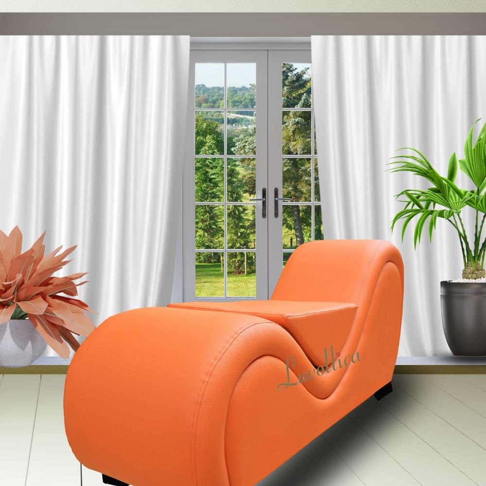 Orange Leatherette Couch with center cushion - Premium Stylish Couch – Designer Curve Sofa for Stability and Comfort | Luvottica