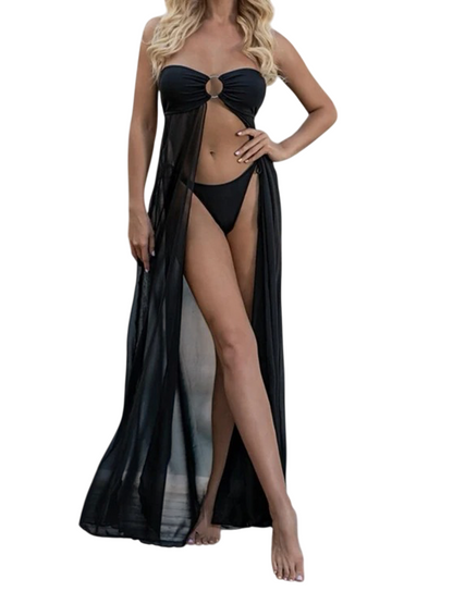 Sexy Strapless Mesh Nightwear Dress with Thong