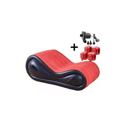 Red & Black Inflatable Couch (Includes Pump + Handcuffs) – Sculpted Curve Sofa with Enhanced Support | Luvottica