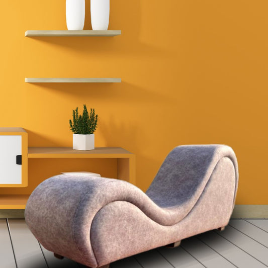 Premium Grey Fabric Tantra Chaise with Center Cushion – Sculpted Curve Sofa with Enhanced Support | Luvottica