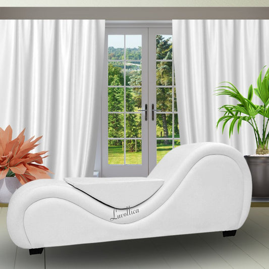White Leatherette Elite Lovemaking Chair-  Stylish Couch with center cushion – Designer Curve Sofa for Stability and Comfort | Luvottica