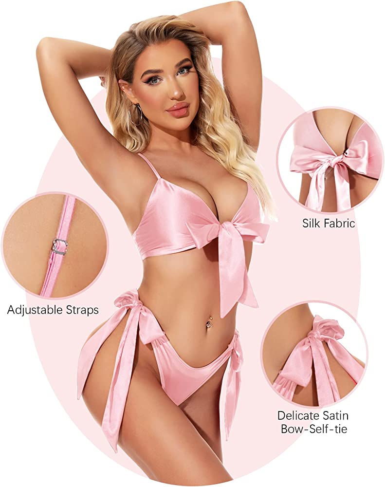 Seductive Satin Tie Front Two Piece Lingerie Set