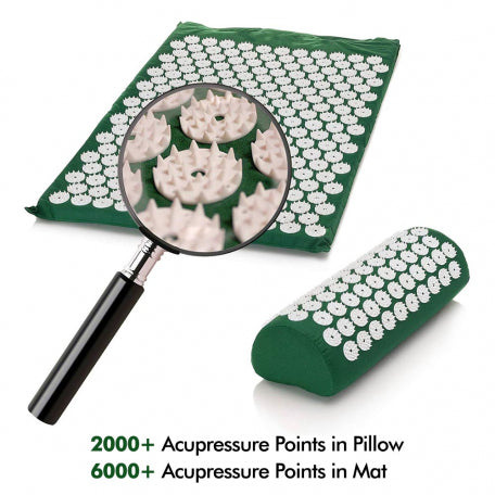 Acupressure Mat and Pillow Set for Pain Relief and Muscle Relaxation(Green)