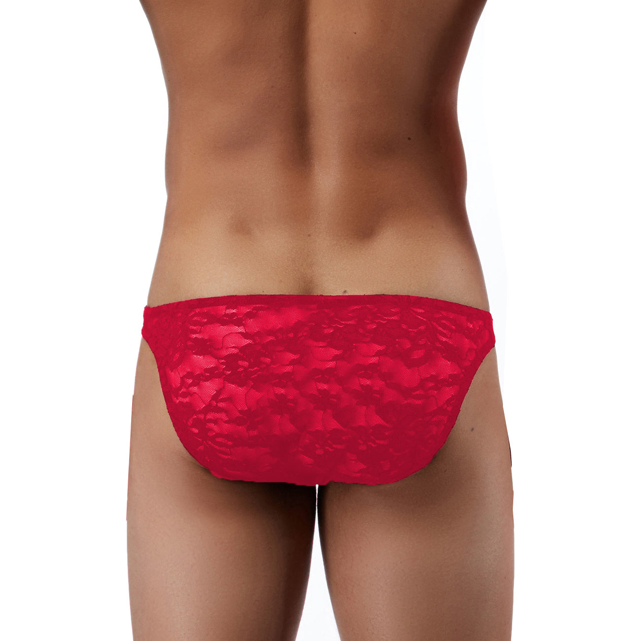 Men's Red Lace Fabric Free Size Brief Underwear