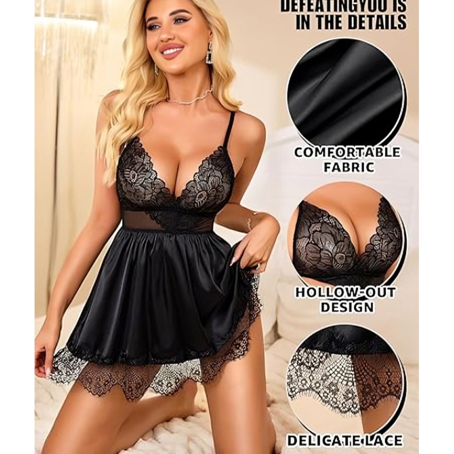 Satin & Scalloped Lace Babydoll