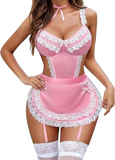 Lace Trimmed French Maid Babydoll