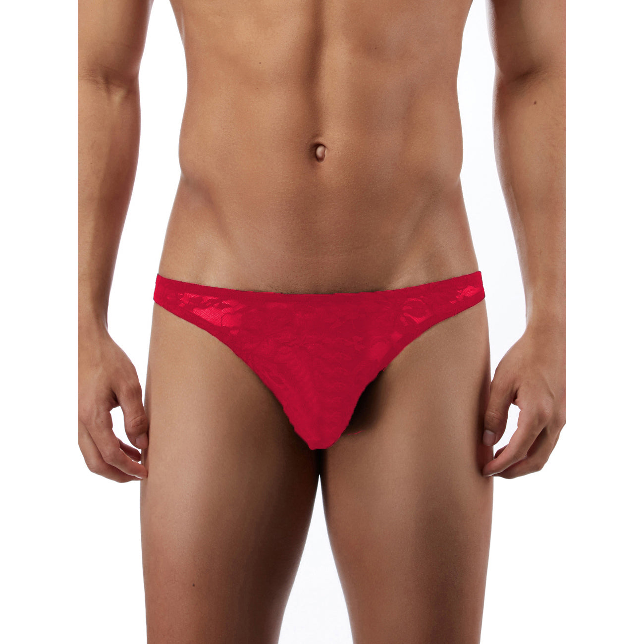 Men's Red Lace Fabric Free Size Brief Underwear