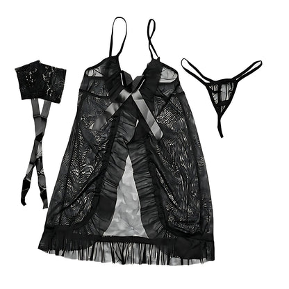 Enchanting Ruffled Front Split Babydoll Set