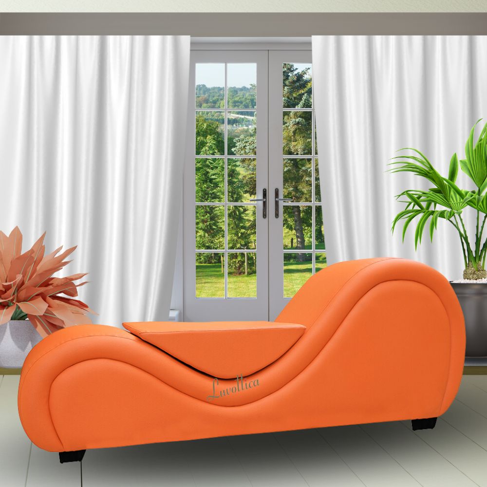 Orange Leatherette Couch with center cushion - Premium Stylish Couch – Designer Curve Sofa for Stability and Comfort | Luvottica