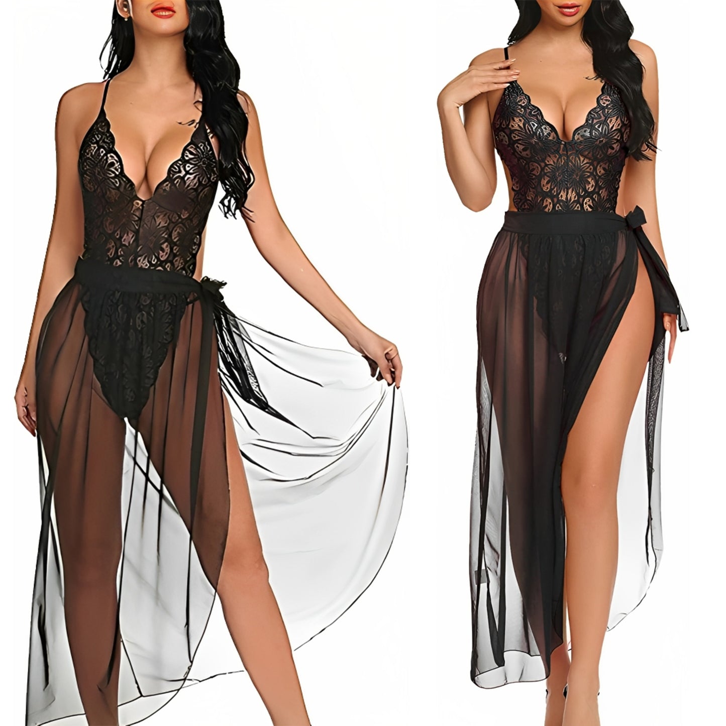 Lace & Mesh Wrap Babydoll
