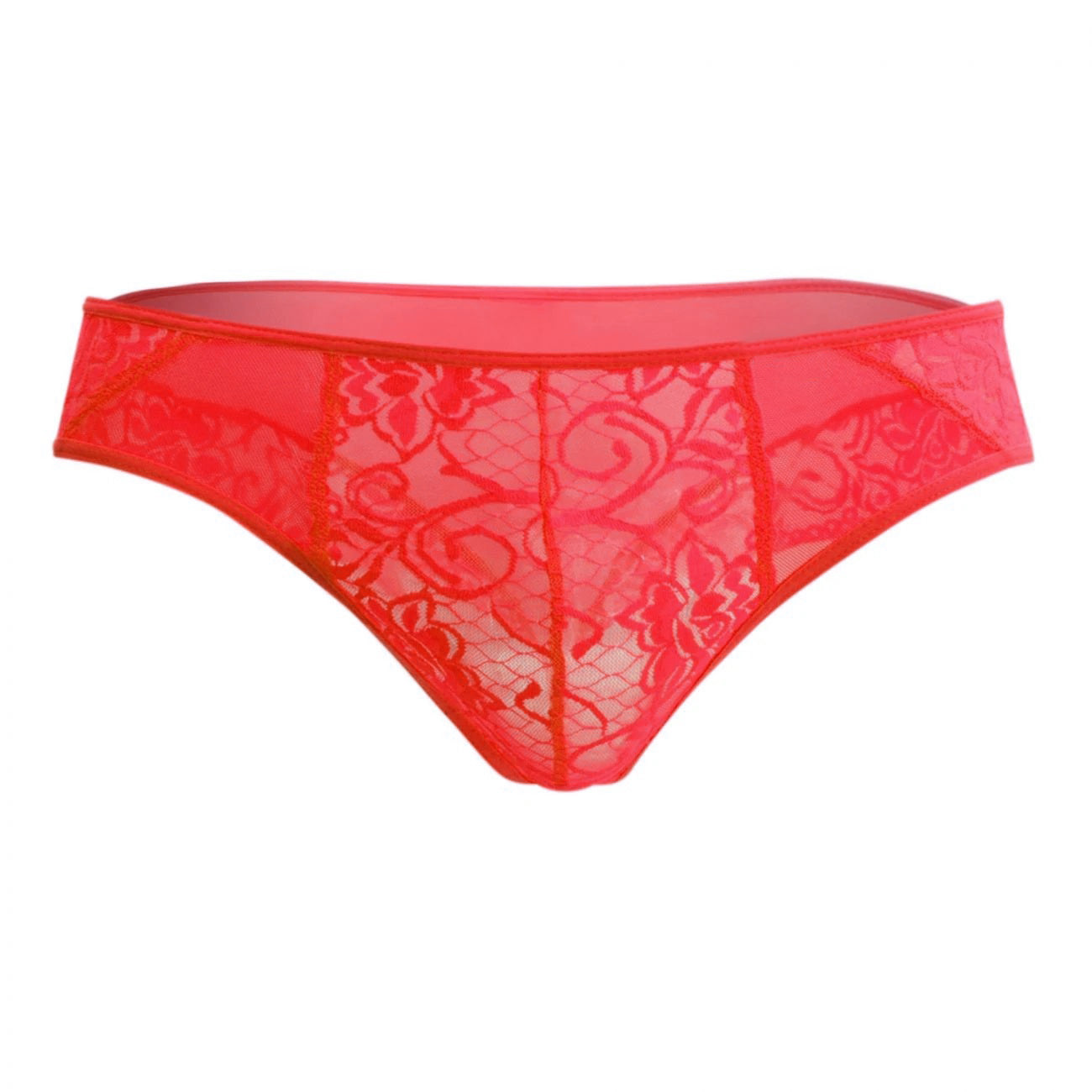 Men's Power Net + Lace Fabric Brief Underwear - Black, Red, Royal Pink