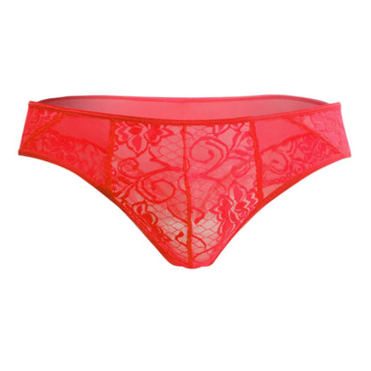 Men's Power Net + Lace Fabric Brief Underwear - Black, Red, Royal Pink