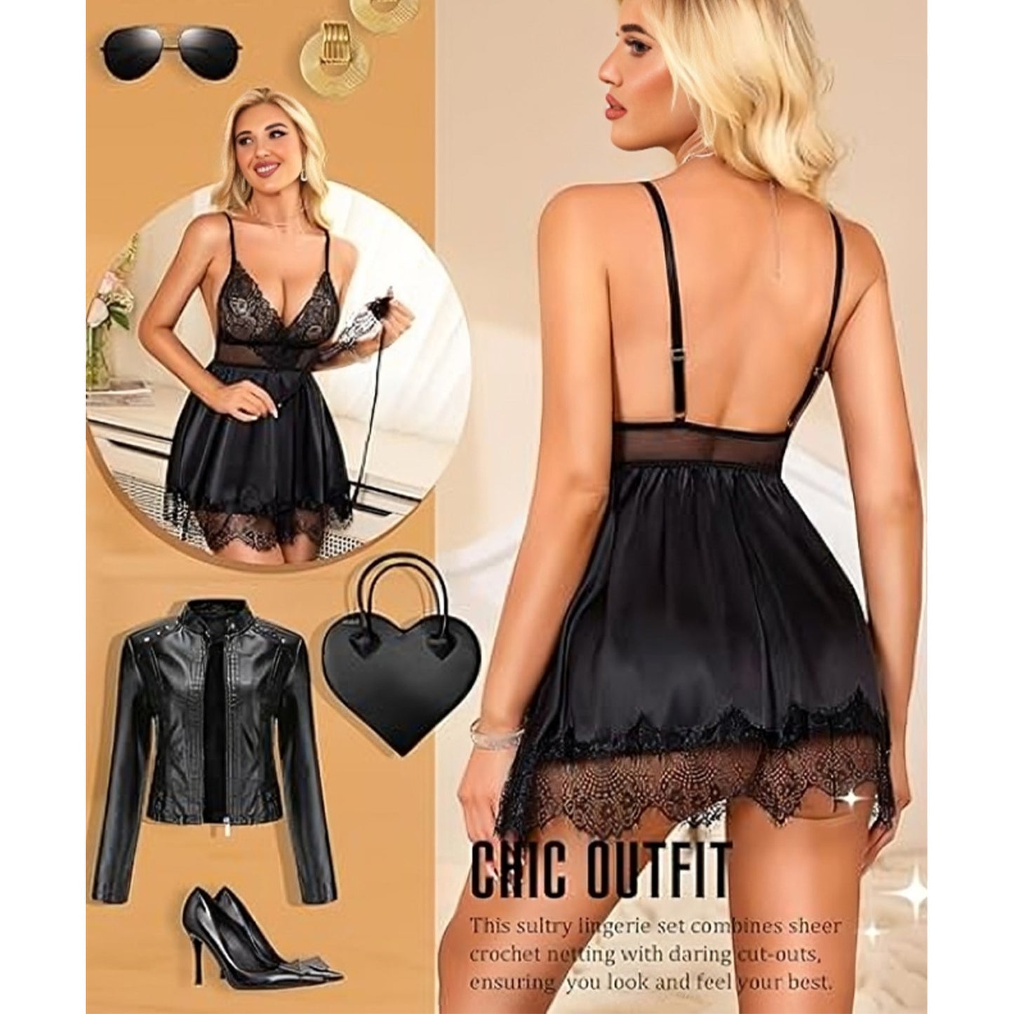 Satin & Scalloped Lace Babydoll