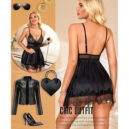 Satin & Scalloped Lace Babydoll