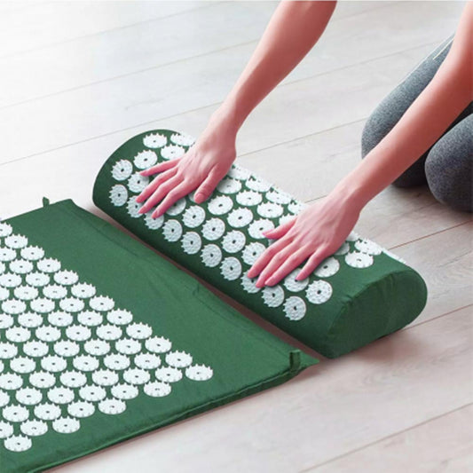 Acupressure Mat and Pillow Set for Pain Relief and Muscle Relaxation(Green)