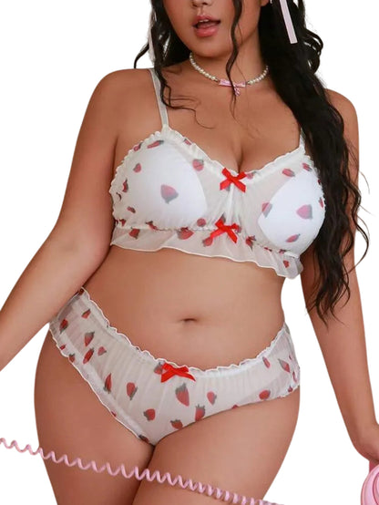 Sexy Strawberry Sheer Lingerie Set for Women