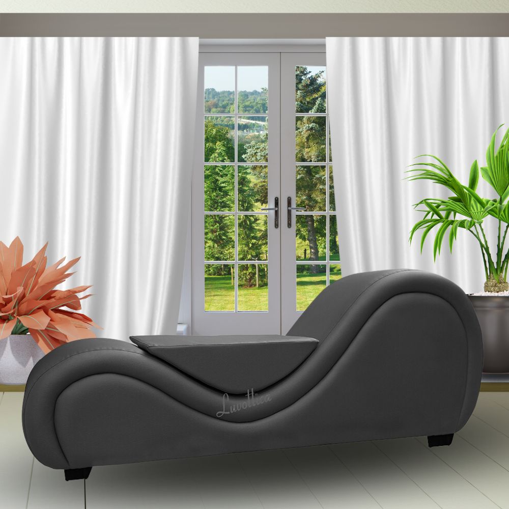 Black Tantra Chaise  with Center Cushion – Premium Stylish Couch, Sculpted Curve Sofa with Enhanced Support | Luvottica